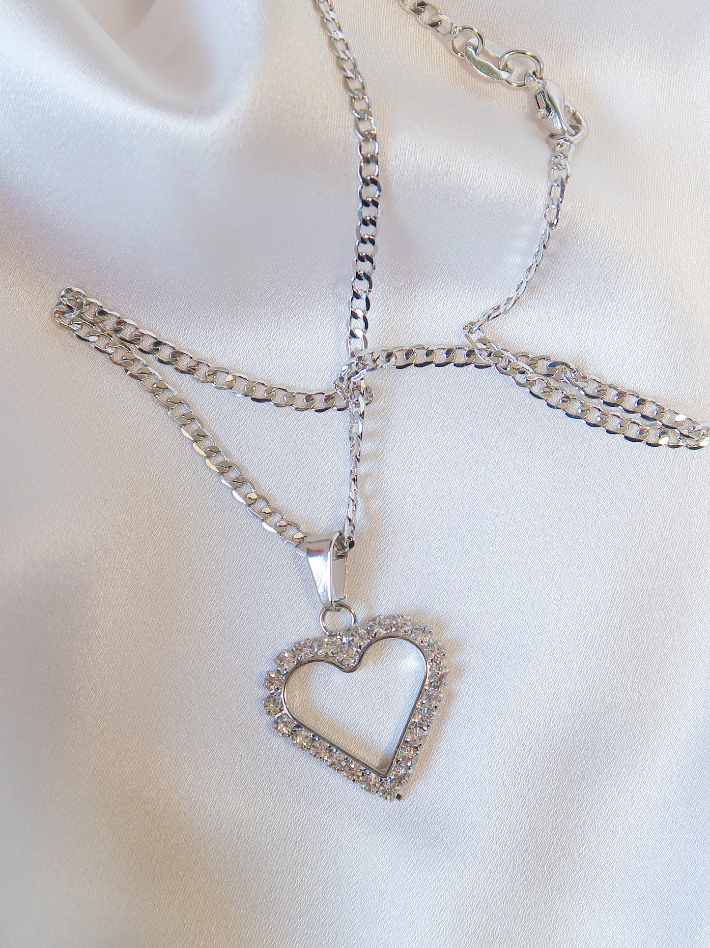 Pavé Open Heart Necklace Silver - ISABEL LEON LLC