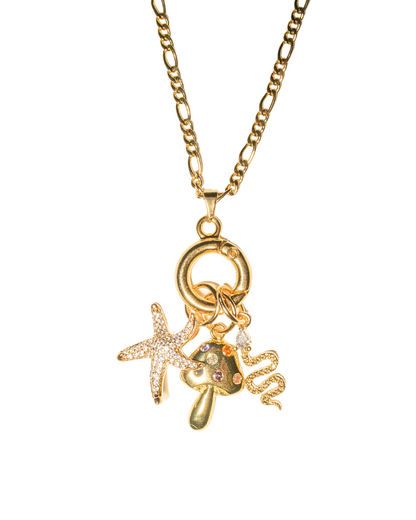 18k gold filled charm necklace with pendant charm clasp and figaro chain