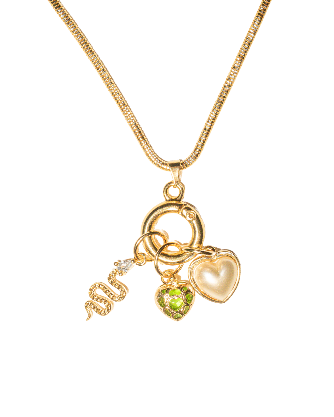 18k gold filled charm necklace with pendant charm clasp and round snake chain