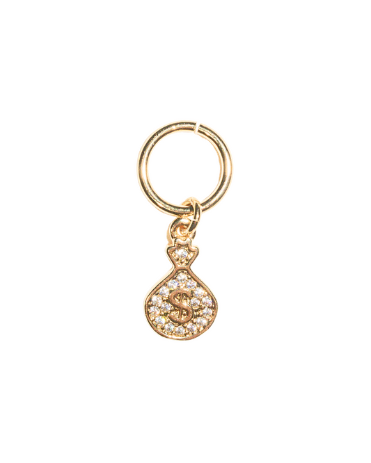 18k gold filled mini pave money bag charm with clear cz gemstones 