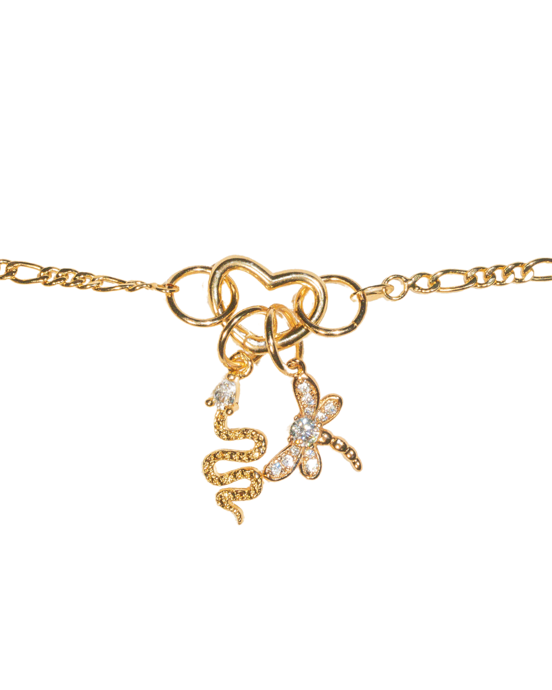 18k gold filled charm necklace with heart charm clasp and figaro chain