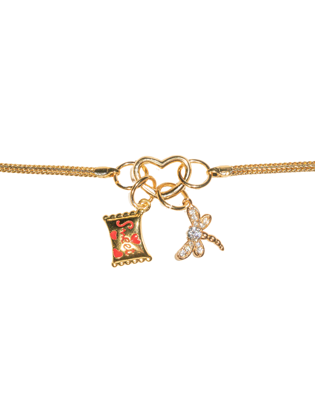 18k gold filled charm necklace with heart charm clasp and alternative chain