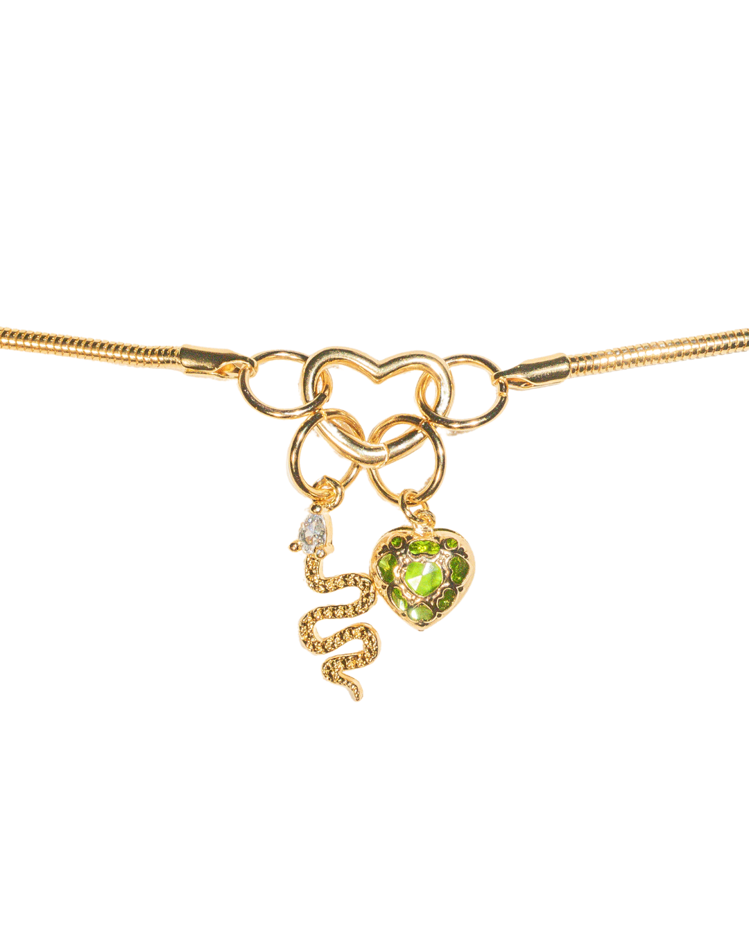 18k gold filled charm necklace with heart charm clasp and round snake chain