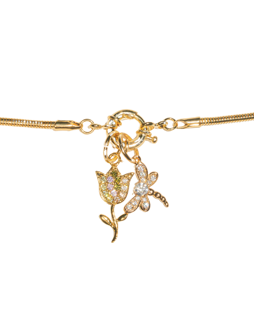 18k gold filled charm necklace with sailor charm clasp and round snake chain