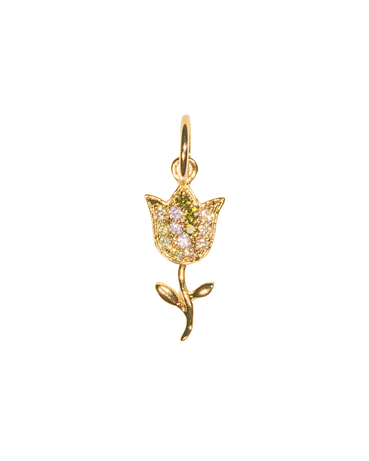 Pave 18k gold filled tulip charm with pastel cz gemstones 