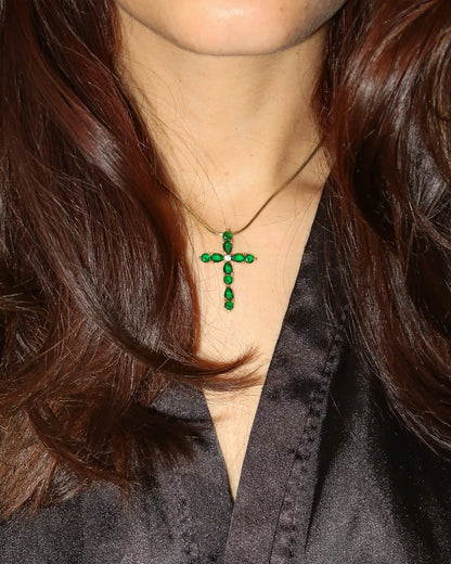 Icy Green Cross Necklace