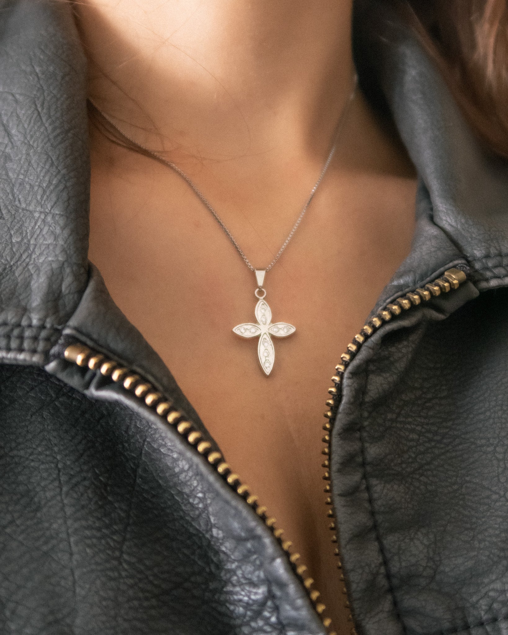 Silver Box Chain Cross Necklace - ISABEL LEON LLC