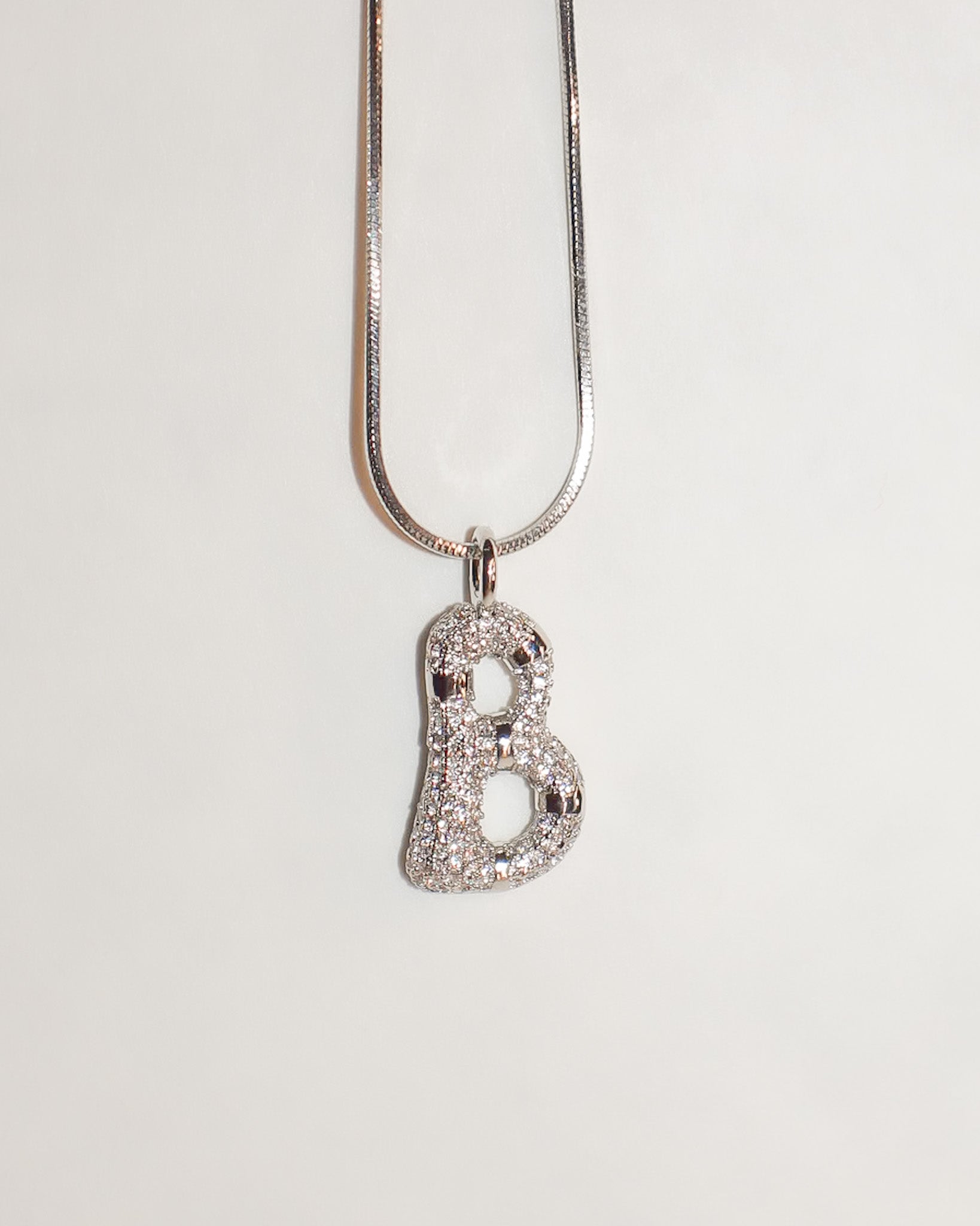 Iced Out Bubble Initial Necklace silver
