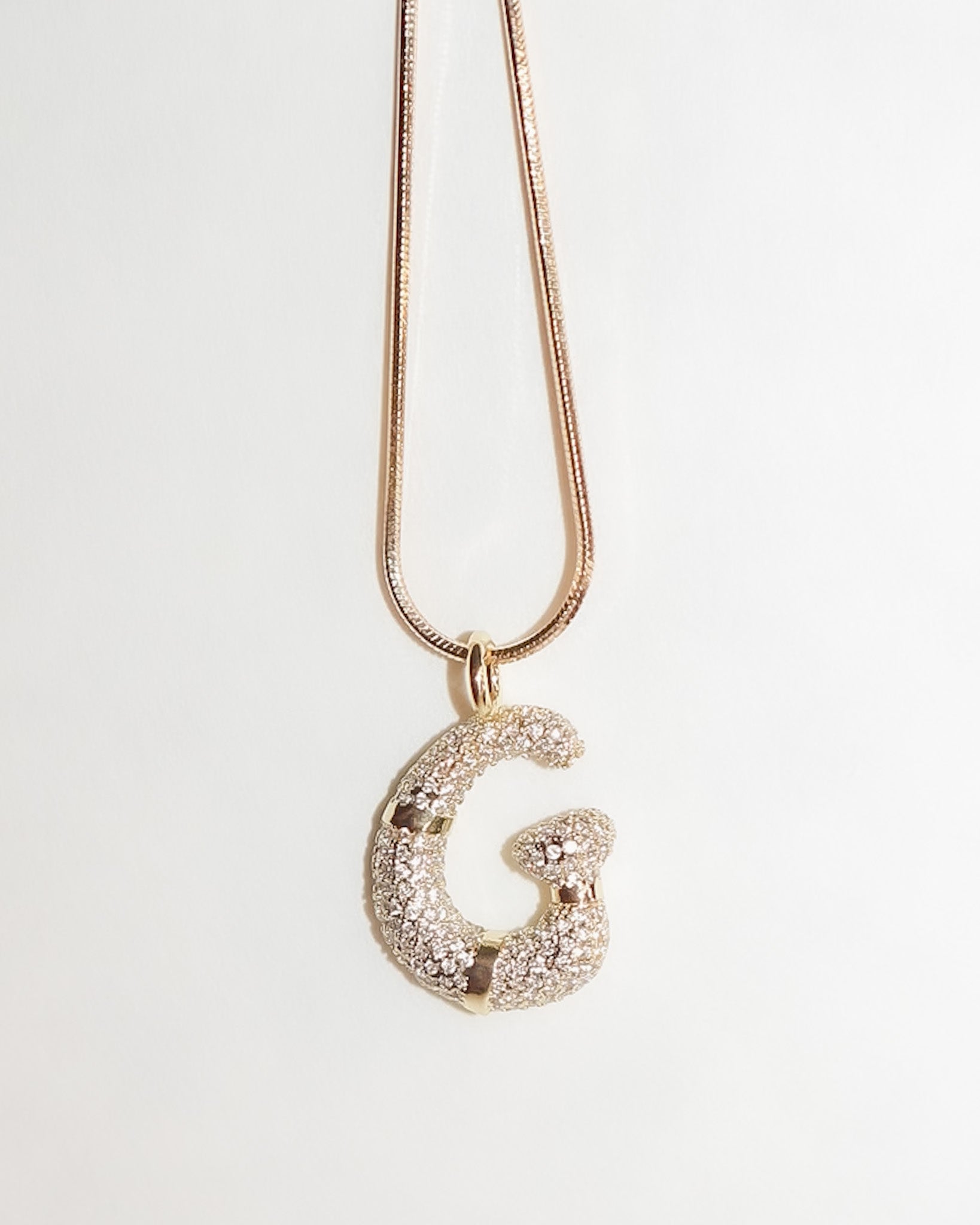 Iced Out Bubble Initial Necklace gold