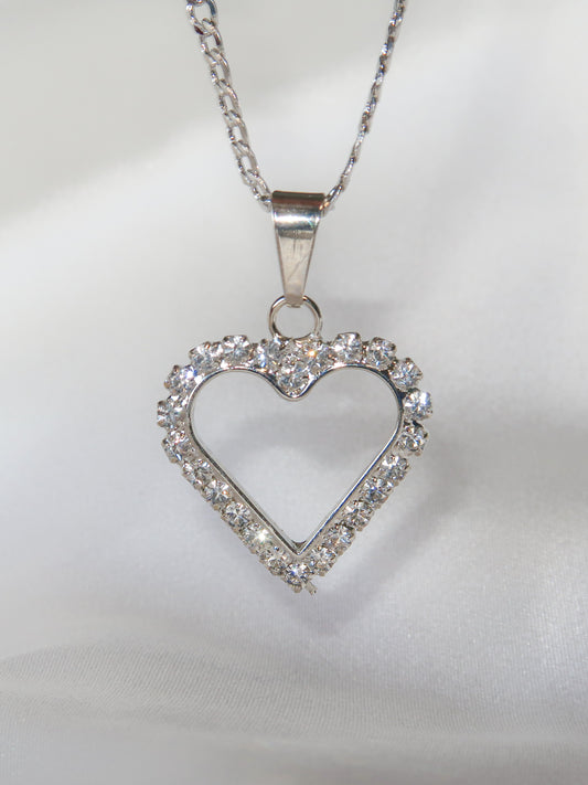 Pavé Open Heart Necklace Silver