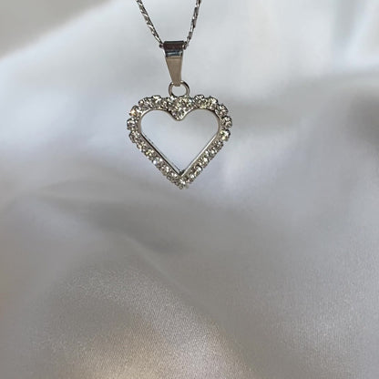 Pavé Open Heart Necklace Silver